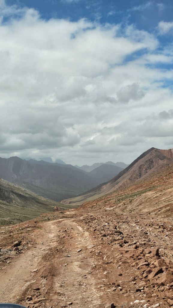 Kyzyl-art pass  rozbitá cesta medzi hranicami v území nikoho