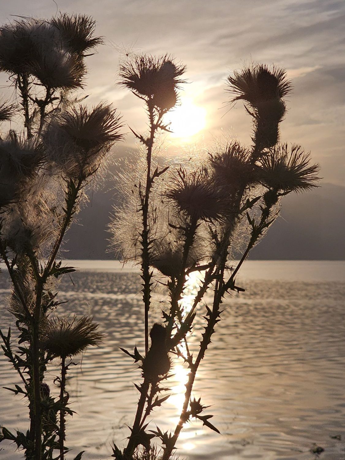 jazero a západ slnka